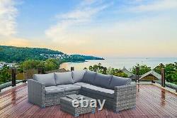 Outdoor Rattan Garden Furniture Corner Sofa Patio Lounge Grey With Ice Bucket