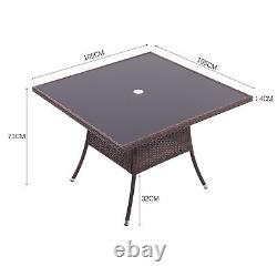 Outdoor Rattan Garden Furniture Dining Table Glass Table with Parasol Hole 105cm