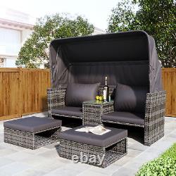 Outdoor Rattan Garden Furniture Set Corner Sofa With Canopy Stool Coffee Table