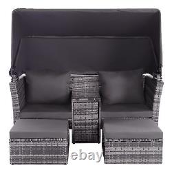 Outdoor Rattan Garden Furniture Set Corner Sofa With Canopy Stool Coffee Table