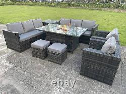 Outdoor Rattan Garden Furniture Sets Gas Fire Pit Table Sets Footstool Dark Grey