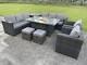 Outdoor Rattan Garden Furniture Sets Gas Fire Pit Table Sets Footstool Dark Grey