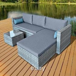 Outdoor Rattan Garden Furniture Sofa Set 3-Seat Lounge Chair Table Hampton Grey