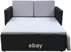 Outdoor Rattan Garden Love Bed Furniture Set Patio Conservatory (Black)