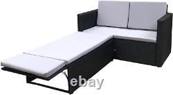Outdoor Rattan Garden Love Bed Furniture Set Patio Conservatory (Black)