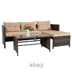 Outdoor Rattan Garden Sun Lounger & Sofa Set Corner Furniture W Table & Cushions
