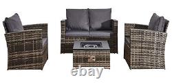 Outdoor Rattan Sofa Set Garden Furniture Fire pit Table Patio Wicker 4 Seater