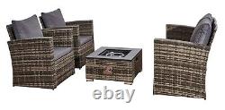 Outdoor Rattan Sofa Set Garden Furniture Fire pit Table Patio Wicker 4 Seater