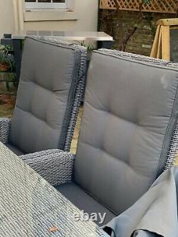 Outdoor rattan garden furniture set grey with 6 padded seats