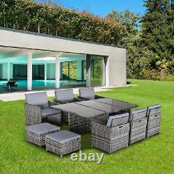 Outsunny 10 Seater Rattan Garden Furniture Set With Parasol Hole, Mixed Grey