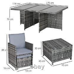 Outsunny 10 Seater Rattan Garden Furniture Set With Parasol Hole, Mixed Grey