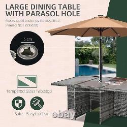 Outsunny 10 Seater Rattan Garden Furniture Set With Parasol Hole, Mixed Grey