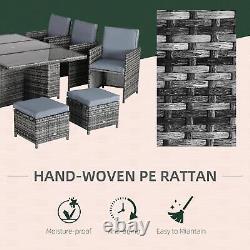 Outsunny 10 Seater Rattan Garden Furniture Set With Parasol Hole, Mixed Grey