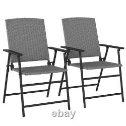 Outsunny 2pcs Rattan Chair Foldable Garden Furniture with Armrest Grey