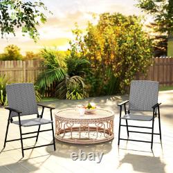 Outsunny 2pcs Rattan Chair Foldable Garden Furniture with Armrest Grey