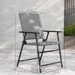 Outsunny 2pcs Rattan Chair Foldable Garden Furniture with Armrest Grey