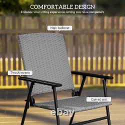 Outsunny 2pcs Rattan Chair Foldable Garden Furniture with Armrest Grey