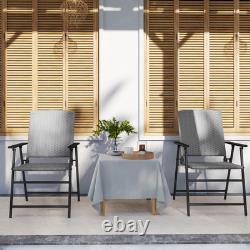 Outsunny 2pcs Rattan Chair Foldable Garden Furniture with Armrest Grey