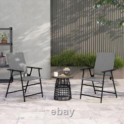 Outsunny 2pcs Rattan Chair Foldable Garden Furniture with Armrest Grey