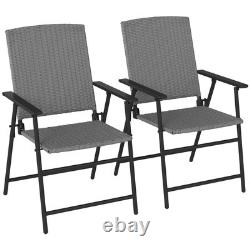 Outsunny 2pcs Rattan Chair Foldable Garden Furniture with Armrest Grey