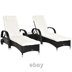 Outsunny 3 PCS Rattan Lounger Recliner Bed Garden Furniture Set with Side Table