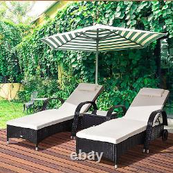 Outsunny 3 PCS Rattan Lounger Recliner Bed Garden Furniture Set with Side Table