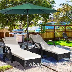 Outsunny 3 PCS Rattan Lounger Recliner Bed Garden Furniture Set with Side Table