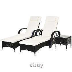 Outsunny 3 PCS Rattan Lounger Recliner Bed Garden Furniture Set with Side Table