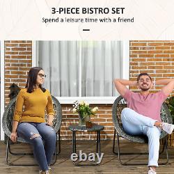 Outsunny 3 Piece Garden Furniture Set, PE Rattan Bistro Sets for 2 for Garden