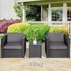 Outsunny 3PC Patio Bistro Set 2 Seater Rattan Sofa Table Garden Furniture Wicker