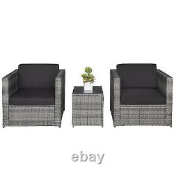 Outsunny 3PC Rattan Bistro Set Sofa Table Chair Garden Furniture Conservatory