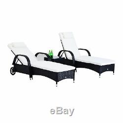 Outsunny 3PC Rattan Sun Lounger Table Patio Recliner Day Bed Garden Furniture