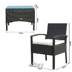 Outsunny 3PC Rattan Table Chair Garden Bistro Set Outdoor Furniture Dinning Seat