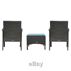 Outsunny 3PC Rattan Table Chair Garden Bistro Set Outdoor Furniture Dinning Seat