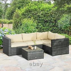 Outsunny 3Pcs Rattan Corner Sofa Set Coffee Table Garden Furniture with Cushion