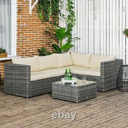 Outsunny 3Pcs Rattan Corner Sofa Set Coffee Table Garden Furniture with Cushion