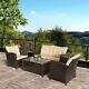 Outsunny 4 Pcs Garden Rattan Coffee Table Chair Furniture Set With Cushions Beige