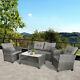 Outsunny 4 Pcs Garden Rattan Coffee Table Chair Furniture Set With Cushions Grey