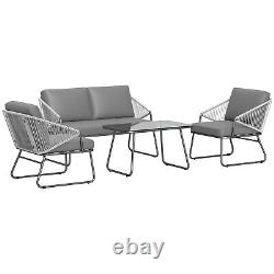 Outsunny 4 Piece Rattan Garden Furniture Set with Cushions, Grey