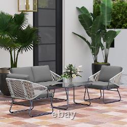 Outsunny 4 Piece Rattan Garden Furniture Set with Cushions, Grey