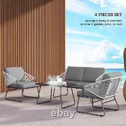 Outsunny 4 Piece Rattan Garden Furniture Set with Cushions, Grey