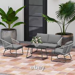 Outsunny 4 Piece Rattan Garden Furniture Set with Cushions, Grey