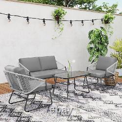 Outsunny 4 Piece Rattan Garden Furniture Set with Cushions, Grey