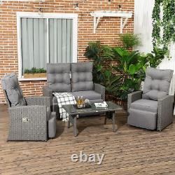 Outsunny 4 Piece Rattan Garden Furniture Set with Sofa, Glass Table, Grey