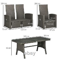 Outsunny 4 Piece Rattan Garden Furniture Set with Sofa, Glass Table, Grey