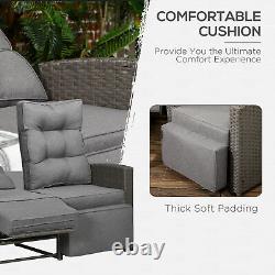 Outsunny 4 Piece Rattan Garden Furniture Set with Sofa, Glass Table, Grey