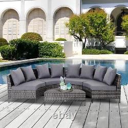 Outsunny 4-Seater Half Moon Shaped Rattan Outdoor Garden Furniture Set Grey