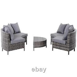 Outsunny 4-Seater Half Moon Shaped Rattan Outdoor Garden Furniture Set Grey