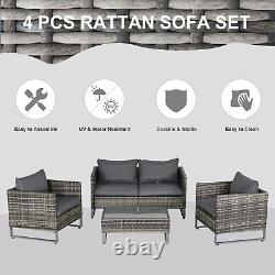 Outsunny 4-Seater PE Rattan Garden Furniture Wicker Dining Set with Glass Top