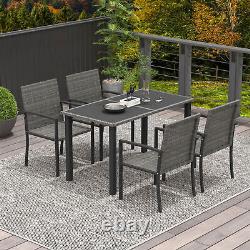 Outsunny 4 Seater Rattan Garden Furniture Set with Glass Tabletop Grey